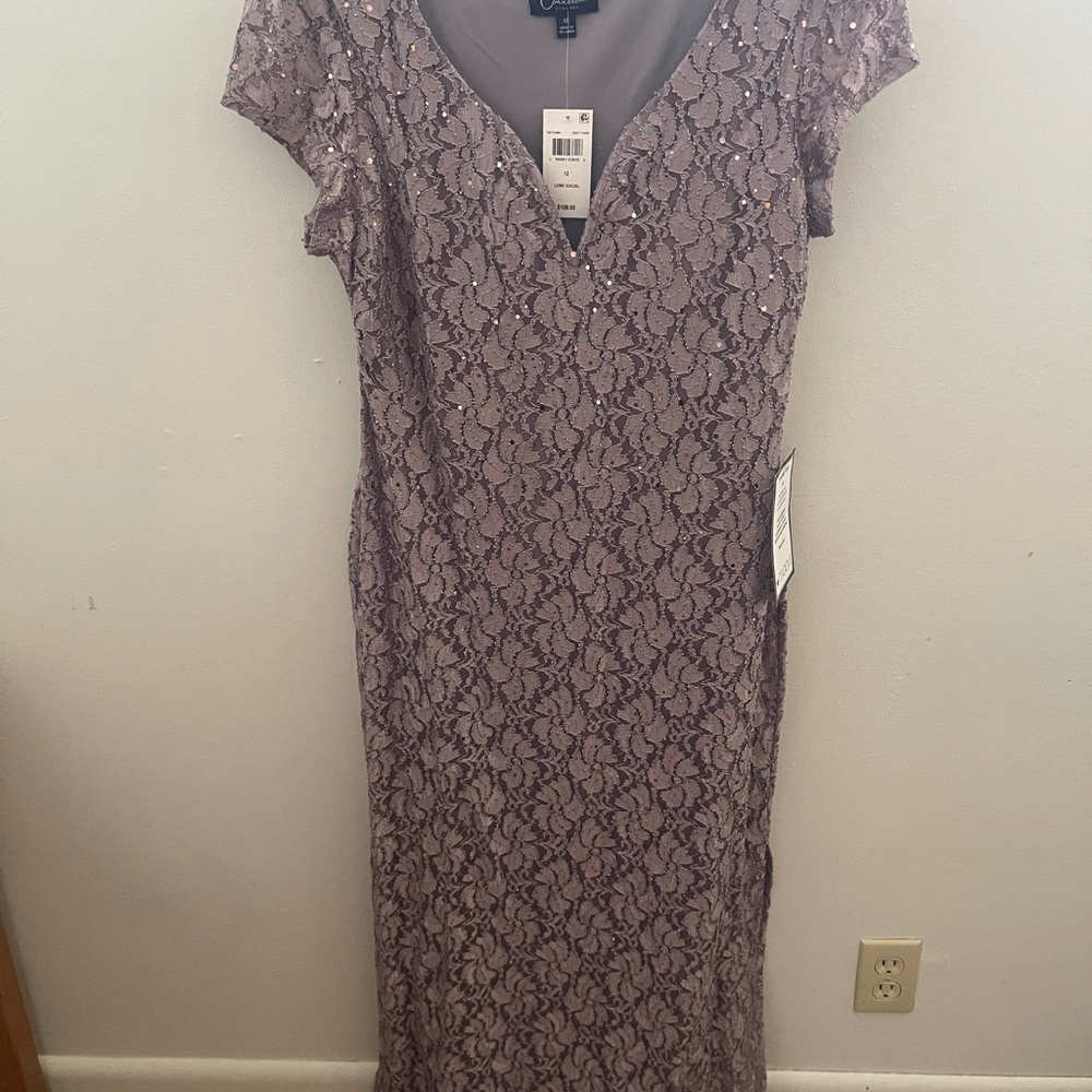 Long Social Lace Maxi Dress in Dusty Taupe - Picture 2 of 3
